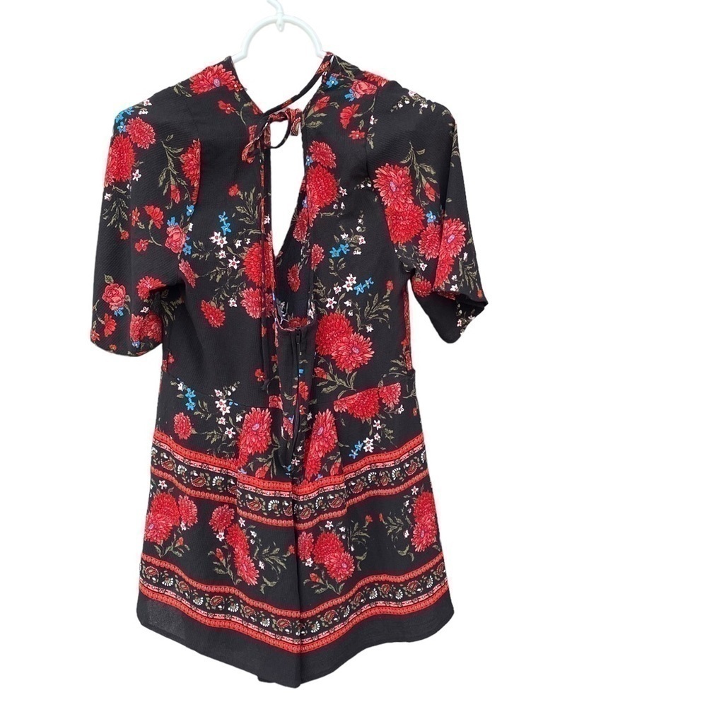 Trixxi Ladies Red And Black One Piece Floral Romper Boho Summer Festival Party M